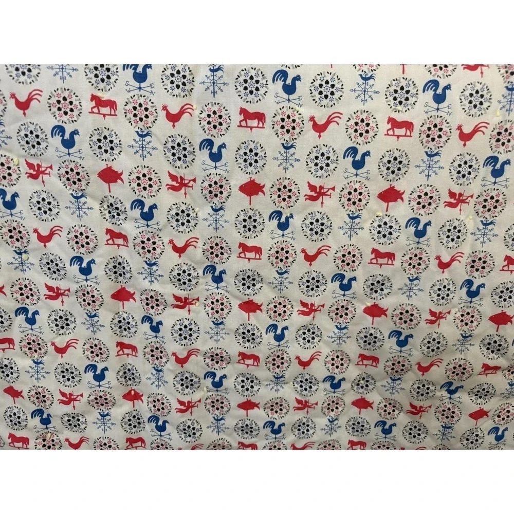 VTG Hand-Made Patchwork‎ Quilt Yarn Tied 64x80 Farmhouse Chickens Cottagecore